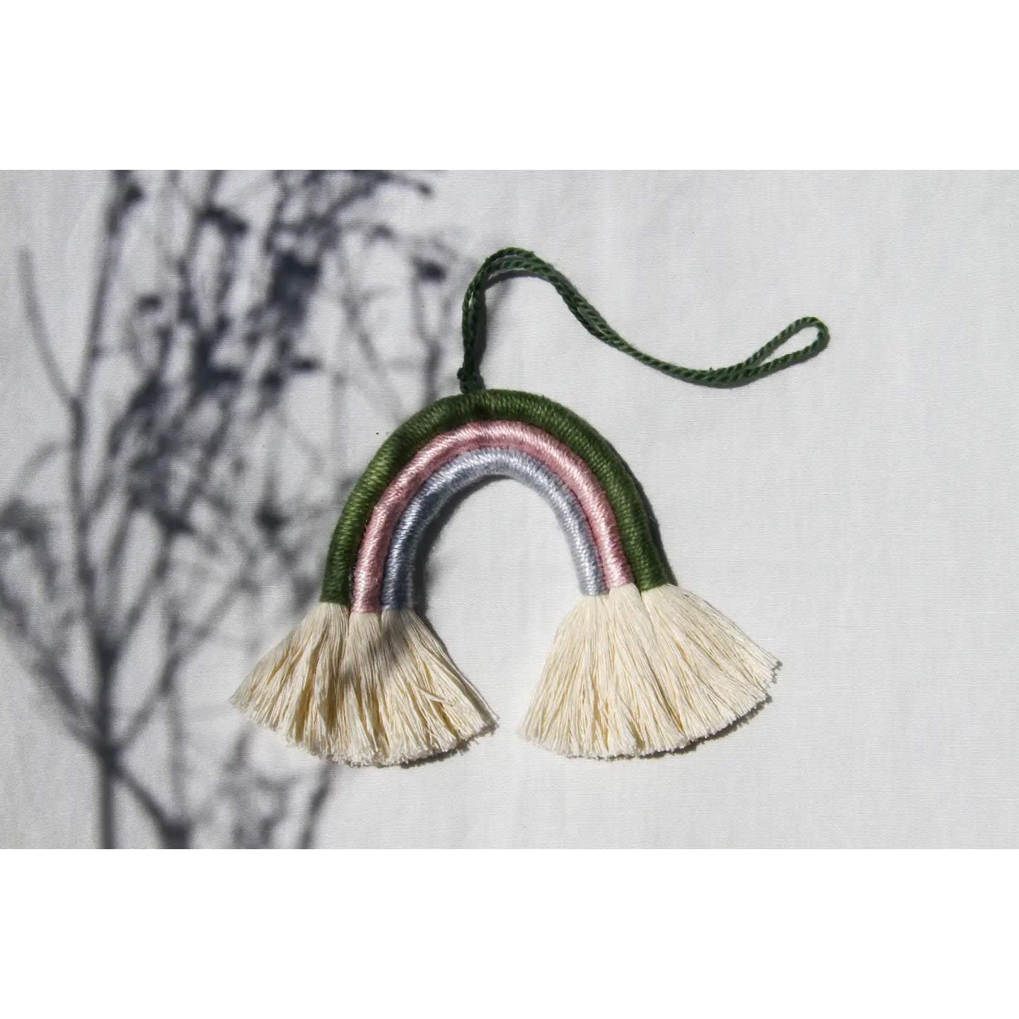 Mini Macramé Rainbows | Olive, Pink, and Light Grey