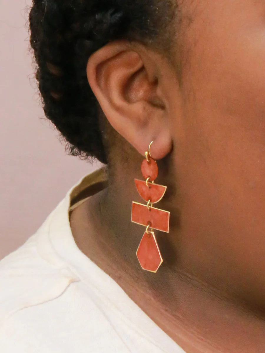 Pagoda Painted Earrings in Maroon