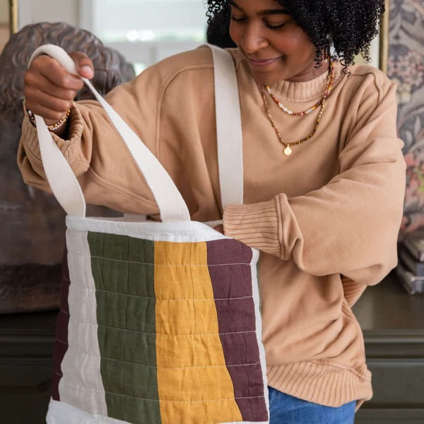 Quilted Linen Patchwork Tote Bag