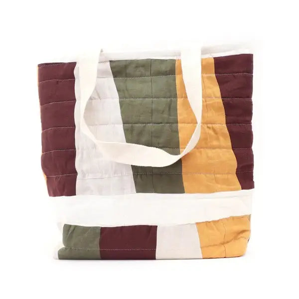 Quilted Linen Patchwork Tote Bag