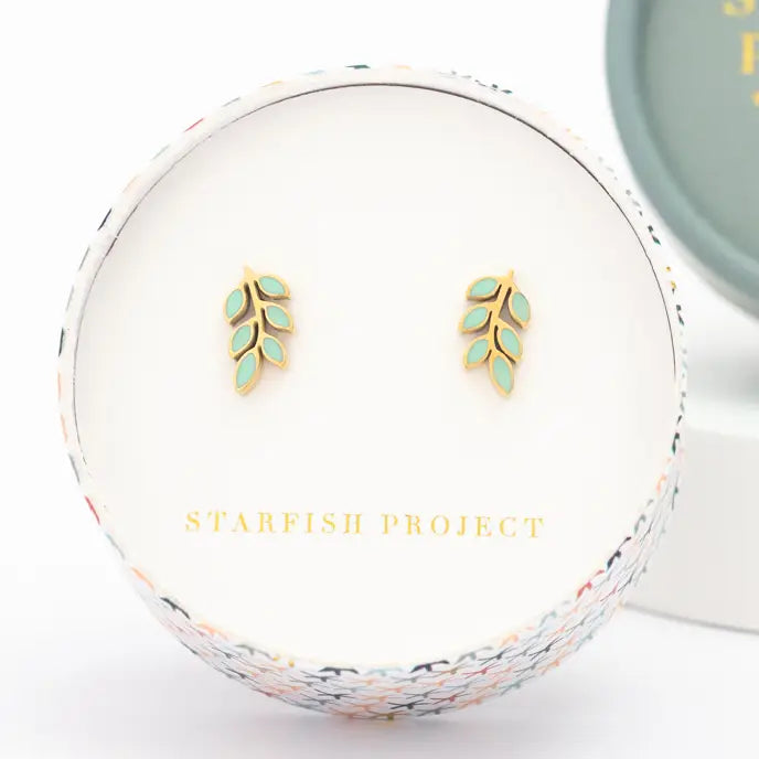 Rowen Leaf Stud Earrings - Mint Green